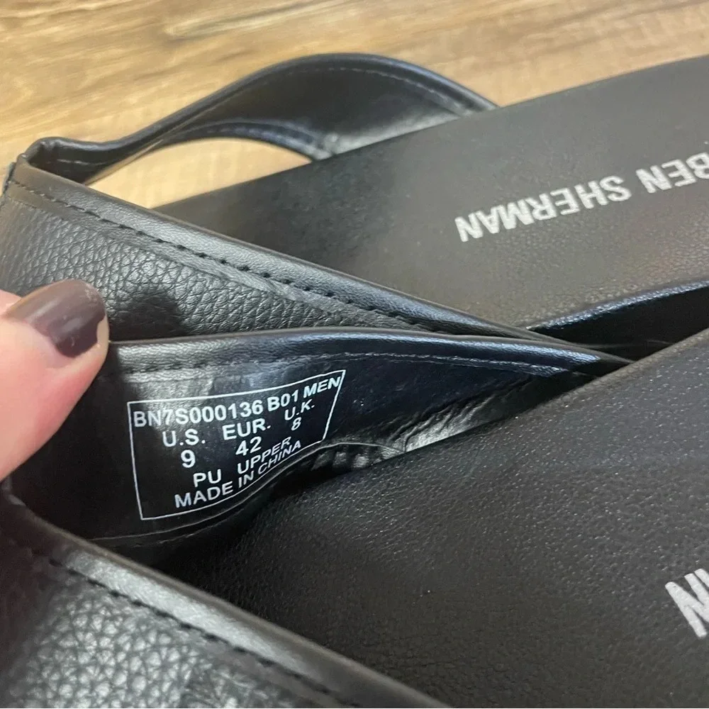Ben Sherman men’s flip flop sandals faux leather size 9 black
